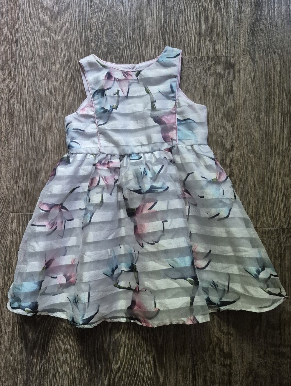 Pippa & Julie White Floral Striped Girls Formal Dress 4T Full Skirt Sleeveless